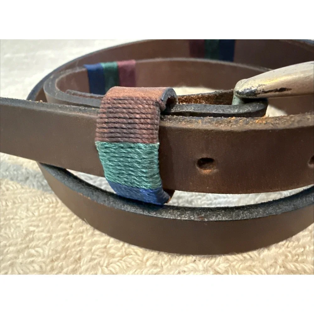 Industria Argentina Brown Handmade Leather Embroidered Gaucho Polo Belt 32